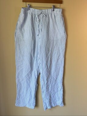 H&M Blue and White Linen Blend Elastic Waist Draw String Pants size M